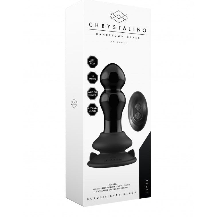 Chyrstalino "Rimly" - Glass Vibrator - With Suction Cup and Remote - Rechargeable - 10 Speed - Black