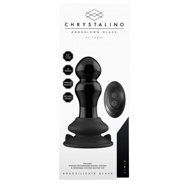 Chyrstalino "Rimly" - Glass Vibrator - With Suction Cup and Remote - Rechargeable - 10 Speed - Black