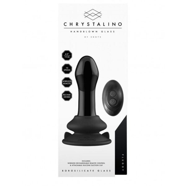 Chrystalino "Pluggy" - Glass Vibrator - With Suction Cup and Remote - Rechargeable - 10 Speed - Black