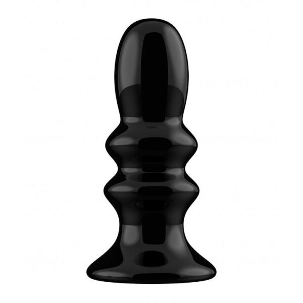 Chrystalino "Ribbly" - Glass Vibrator - With Suction Cup and Remote - Rechargeable - 10 Speed - Black