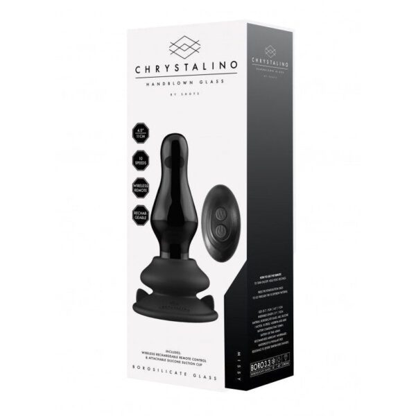 Chrystalino "Missy" - Glass Vibrator - With Suction Cup and Remote - Rechargeable - 10 Speed - Black