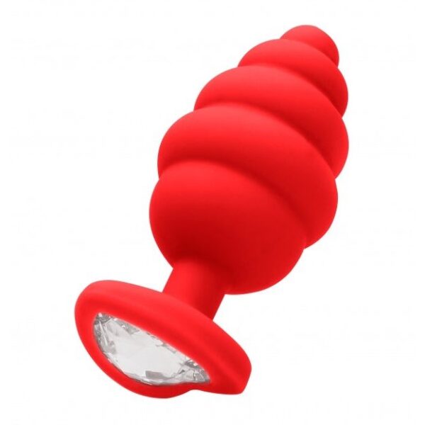 Anal Ribbed Diamond Heart Butt Plug - Regular - Red