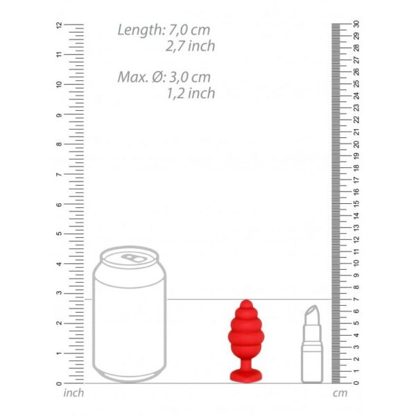 Anal Ribbed Diamond Heart Butt Plug - Regular - Red