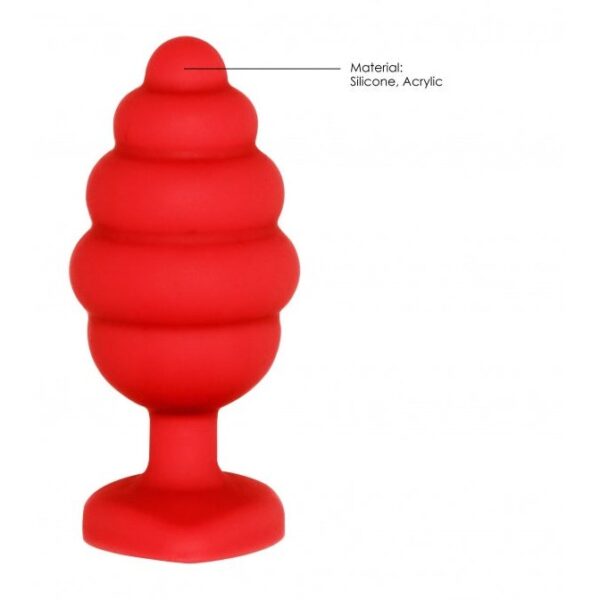 Anal Ribbed Diamond Heart Butt Plug - Regular - Red