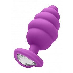 Anal Ribbed Diamond Heart Butt Plug - Extra Large - Purple