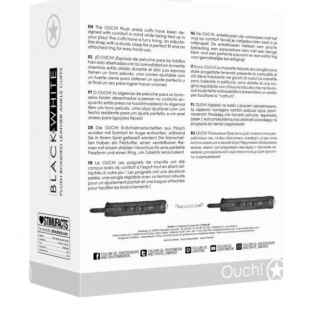 Ankle Cuffs Plush Bonded Leather- With Adjustable Straps