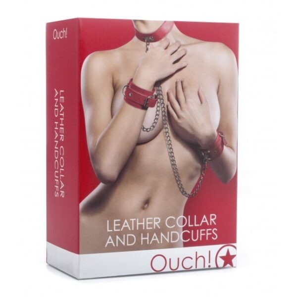 Collar Leather and Handcuffs - Red