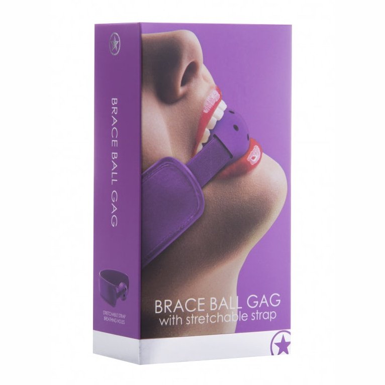 Ball Brace Ball Gag with Stretchable Strap - Purple